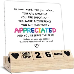 Inspirational Gifts Calendar - Thank You Appreciation Gifts for Women Man, Wooden Block Calendar Desk Sign for Friends Coworker Employee Staff Manager Teacher Motivational Office Decor Accessories
