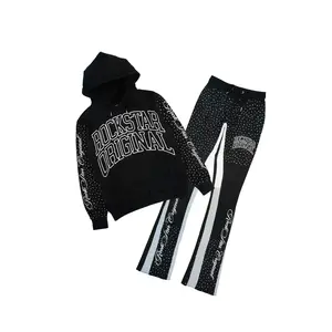 Dripped Black/Clear Rhinestone Hoodie/Stacked Flare Track Set