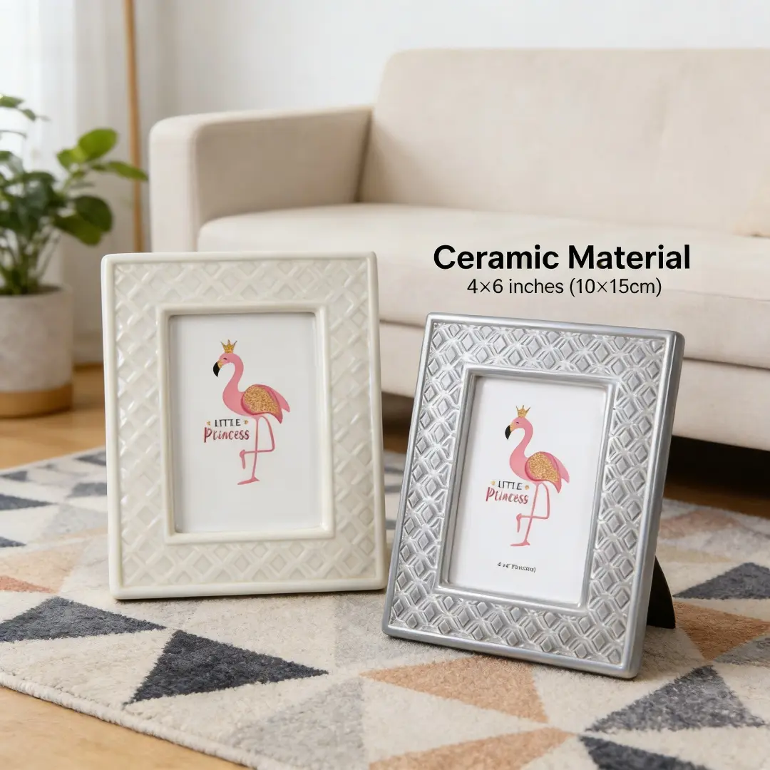 Elegant ceramic 4x6 photo frame showcases cherished memories.Desk art frame for wall hanging as home decoration.Gift for bride, couples or friends（Random color)