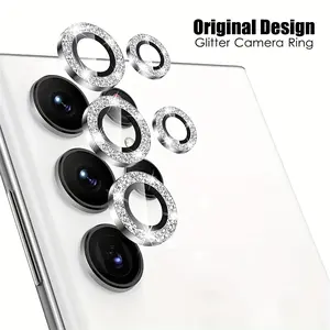 1 Pack Shimmering Rhinestone Lens Protector Set for Samsung Galaxy S25 S24 S23 S22 Ultra Plus FE S26/S26 Plus/S26 Ultrawith Steel Glass Cover and Metal Camera Ring, 9H Hardness, Anti-Scratch, HD Clear