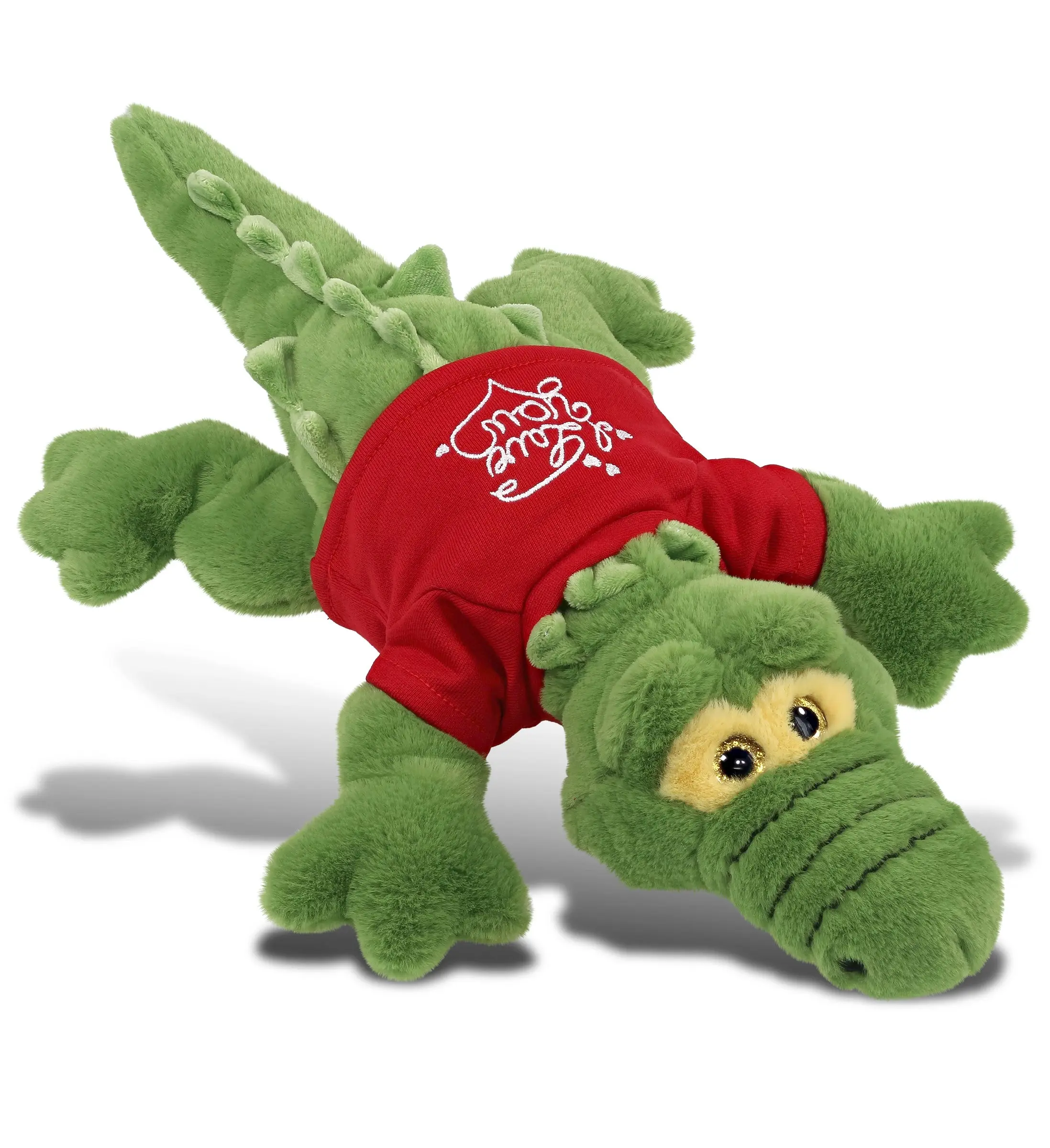 DOLLIBU Super Soft Polyester Green Alligator Stuffed Toy - 17lx10.5wx3.75h in, Cute Eyes, Red "I Love You" Shirt, Romantic Gift with Premium Softness for Adults, Bedroom Valentine's Day Gift