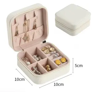 White Portable Leather Jewelry Box Organizer with Multiple Compartments for Earrings and Necklaces