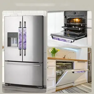 2pcs 4.7x15.7 inch Purple Rose Floral Pattern Kitchen Appliance Handle Covers | Removable and Reusable Protective Covers for Refrigerator/Dishwasher/Microwave/Oven.  Home Decor, Holiday Gift. 2.09LYY-8