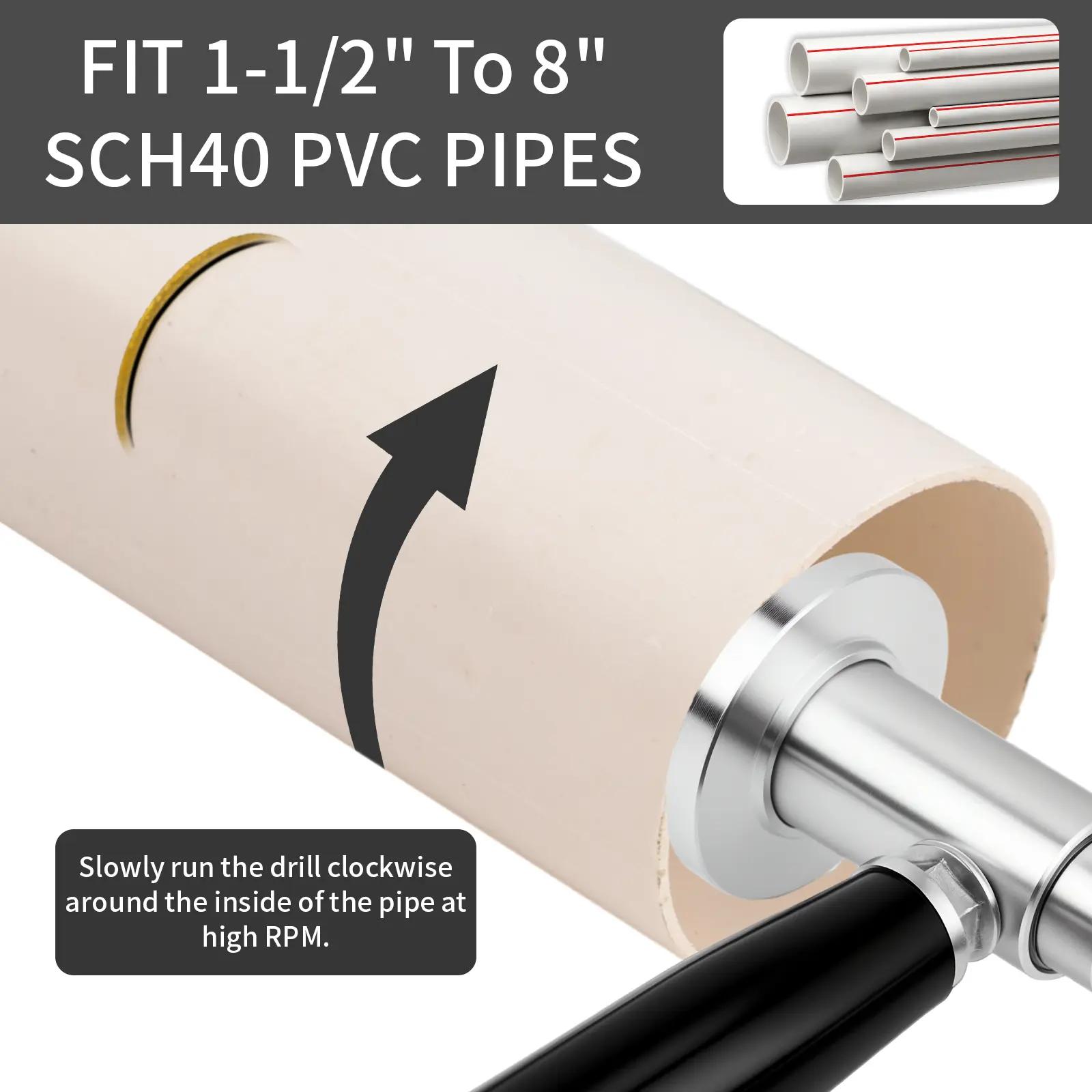 PVC Pipe Inside Cutter with Diamond Grit Wheel, Adjustable Cutting Depth for 1-1/2 to 8 Inch Pipes, 1/4" Hex Shank Fit for Drill & Impact Driver, Plumbing Pipe Cutting Tool for PVC ABS Plastic