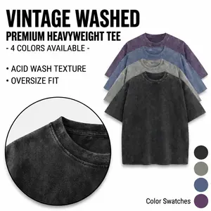 OVELA Vintage Acid Wash Cotton Tee Women, Loose Fit Crew Neck Short Sleeve Summer Casual Streetwear Basic Top