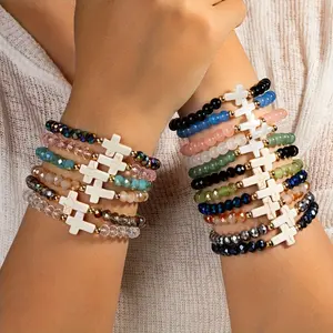17Pcs Exquisite Glass Cross Bracelets Bulk For Women, Perfect for Stacking These Colorful Bead Bracelets Are Versatile for Everyday Wear And Make The Best Gifts for Friends, Family, And Loved Ones During Holiday