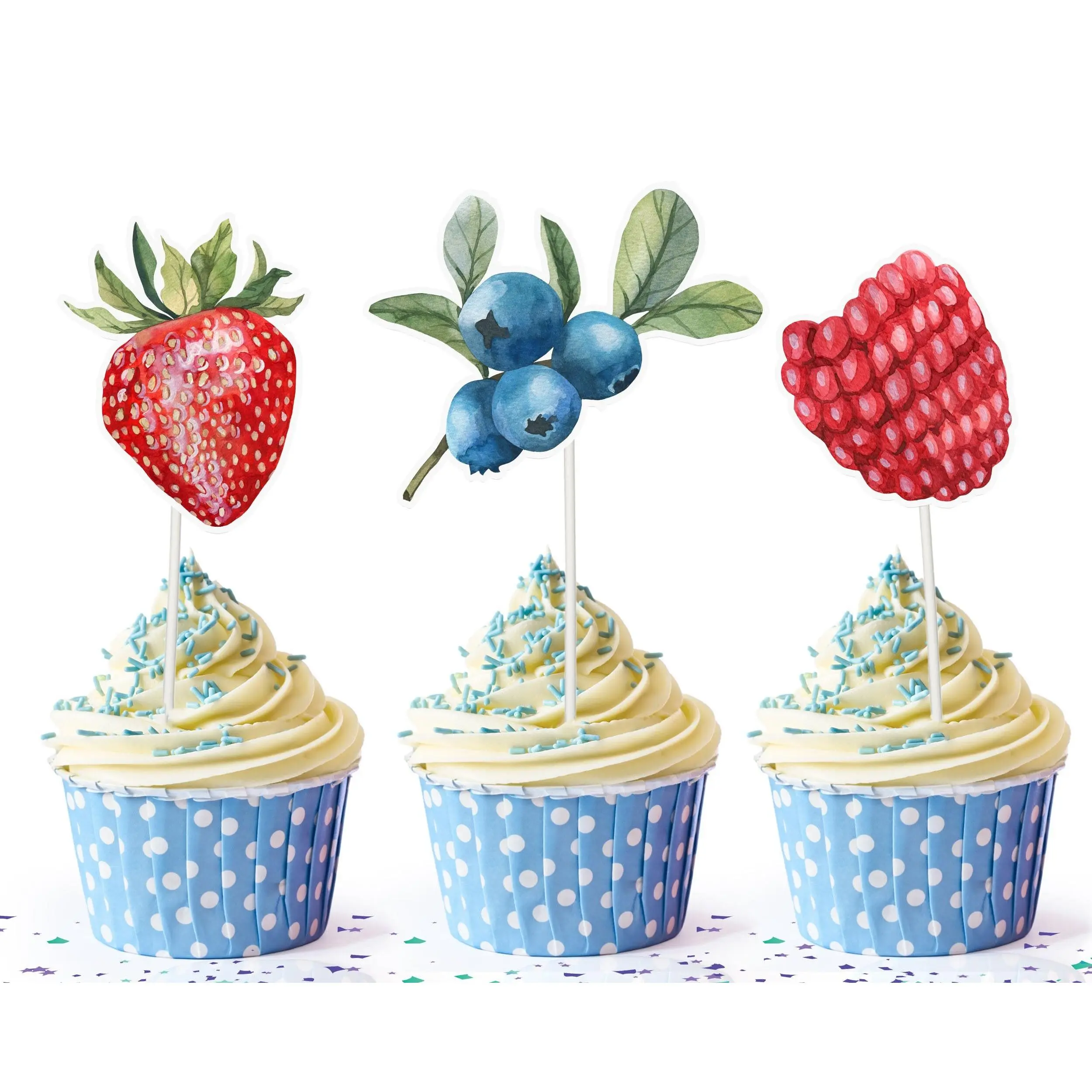 Berry Delight Cupcake Toppers - Set of 10 Artisanal Fruit Decorations for Desserts