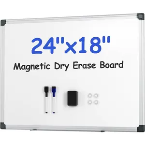 Magnetic White Board Kit for Wall 24" x 18", Comes with 1 Dry Eraser, 2 Multicolor Markers & 4 Magnetic Pins, Sliver Reinforced Aluminum Frame for Home, School, Office