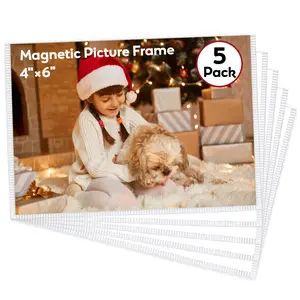 5 Pack 4x6" Magnetic Picture Frame with White Border, Reusable Refrigerator Magnets for Pictures, Magnet Photo Frame Pockets/Postcard Holder, Perfect Display Frame