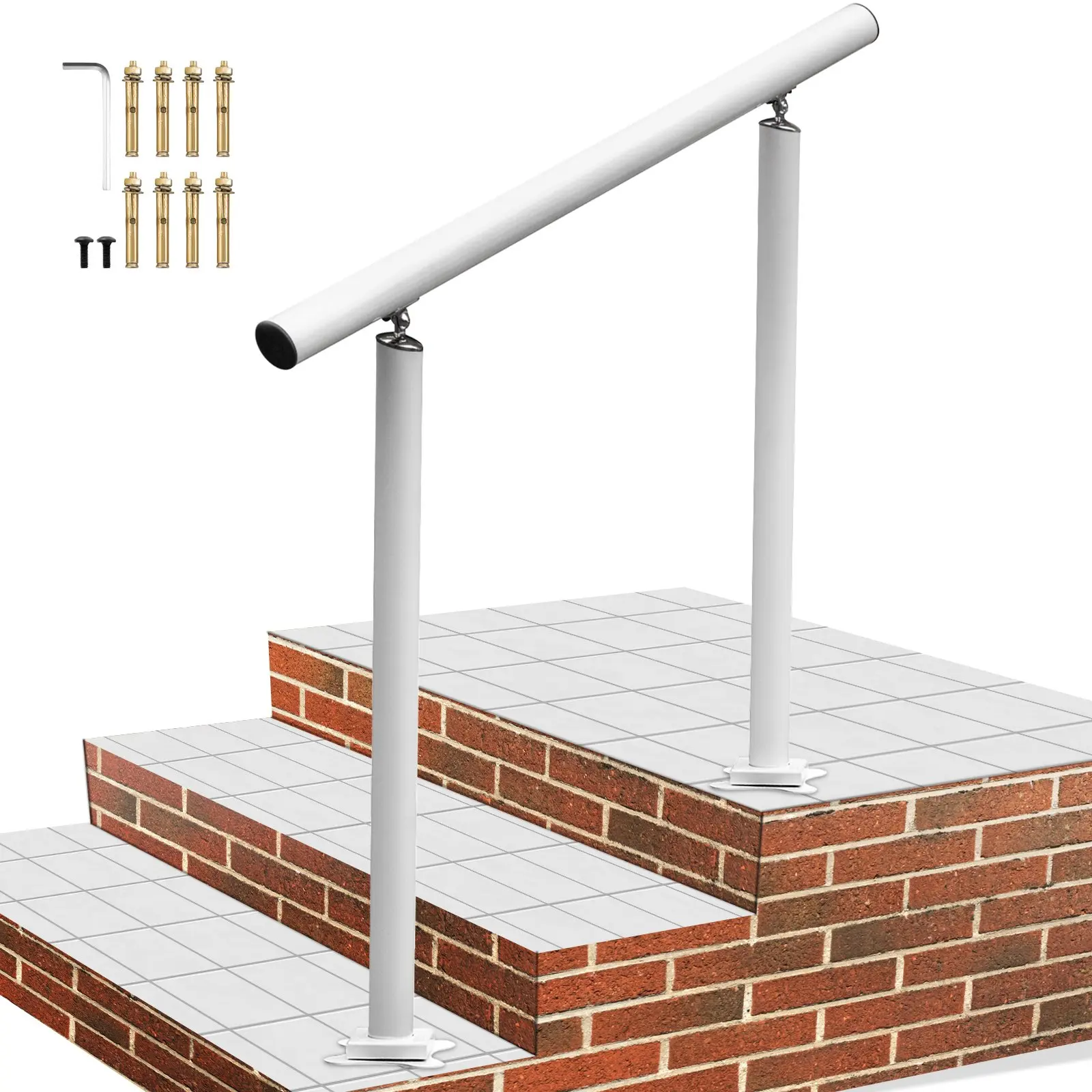 【Summerfinds】VEVOR 3ft White Aluminum Outdoor Stair Railing Kit - Adjustable Angle, 2-3 Steps Fit, 6.6 lbs Durable Construction, Allen Wrench Included, Easy to Assemble for Elderly Safety, Ideal for Balconies & Gardens, Hotels, Residential