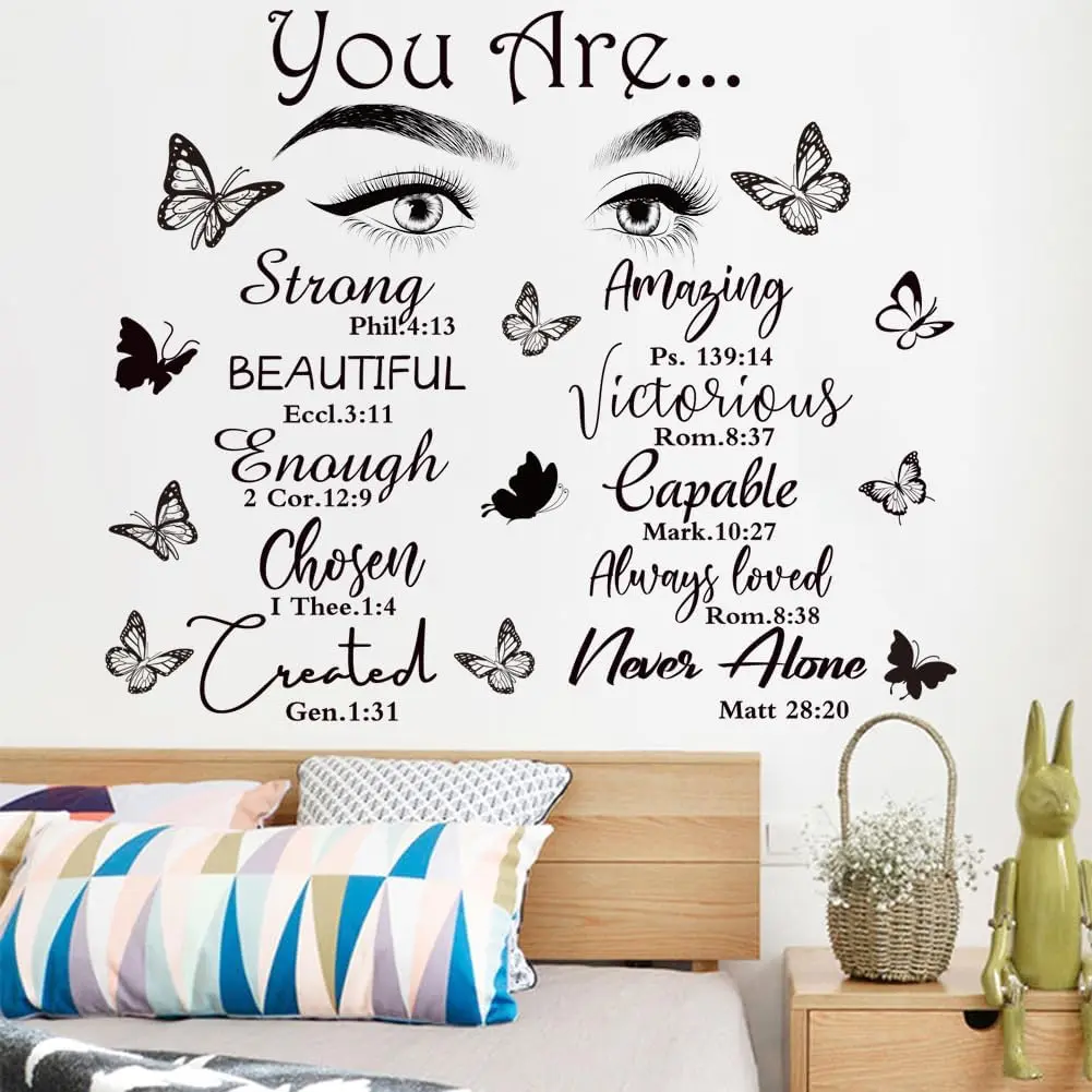 Inspirational Wall Stickers Eyelash Eyes Vinyl Wall Art for  Decor with Quotes and Butterfly Design