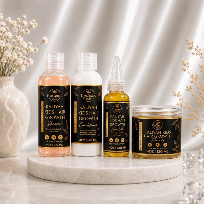 Kaliyah Kids Hair Growth Mini Sets of 4 , 4 oz Shampoo & Conditioner 4 oz Pomade , 2 oz Hair Growth Oil