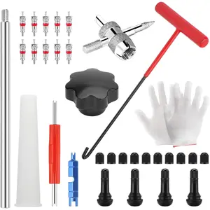 31-Piece Valve Stem Removal & Installation Tool Set: 4-Way Valve, Spool & Stem Cover for Tires and Wheels jack  wrench