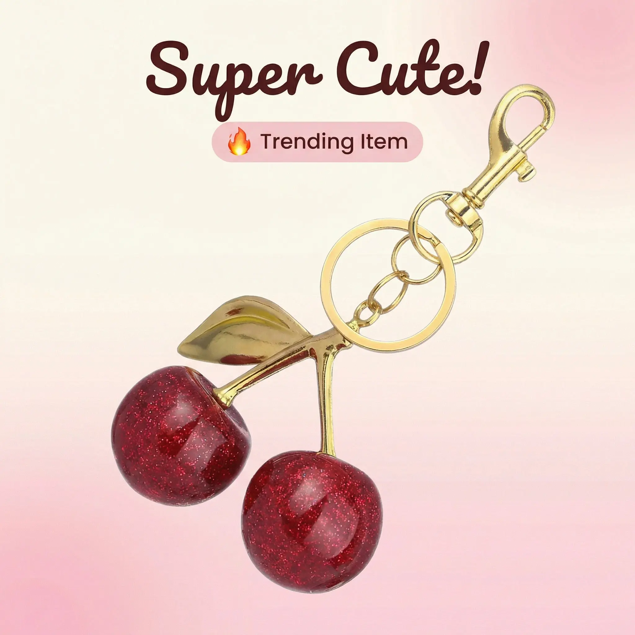 Unisex Cute Cherry Pattern Art Keychain-Keyring, 4.7 in Fashionable Metal Keychain with Compact Clip, Elegant All-Match Accessory for Birthday Gifts & Ceremonial Use
