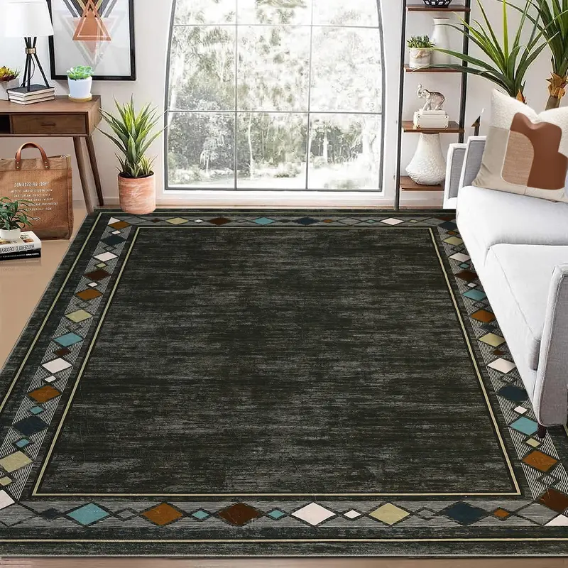 GARVEE Modern Area Rugs: Stylish Geometric Border Designs in Various Sizes (5x7, 9x12, 10x13), Machine Washable, Non-Slip, Stain Resistant for Living Room and Bedroom Decor, Available in Brown and Grey