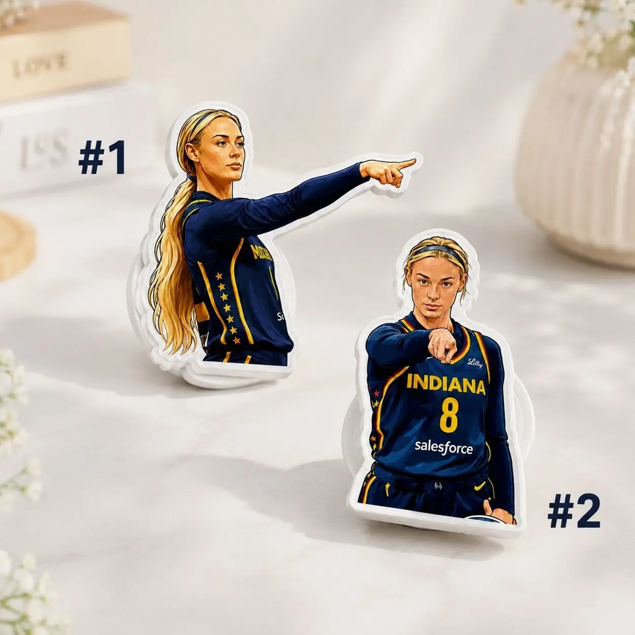 Basketball Player Phone Grip Stand, Navy Yellow Pointing Athlete Acrylic Phone Holder, Sports Fan Phone Grip, Game Day Gift Accessory