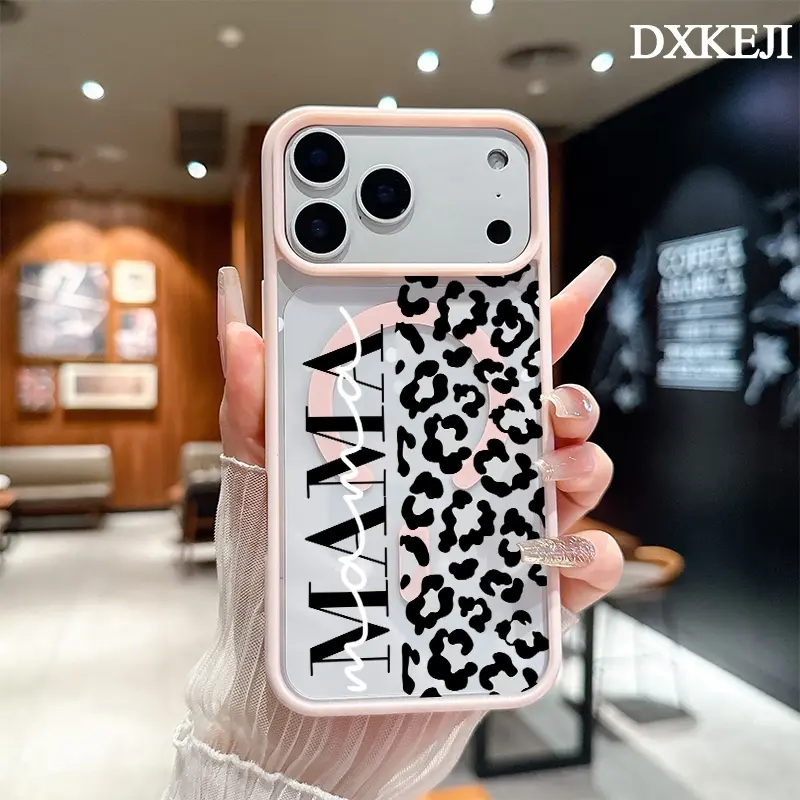 Leopard Print MAMA Pattern Magnetic MagSafe Phone Case for iPhone 17 Air/16 Pro Max 15 Pro 14 13 12 11 Plus Lightweight Shockproof Slim Protective Cover Supports Wireless Charging Case Casing Cellphone Smartphone,TK1234