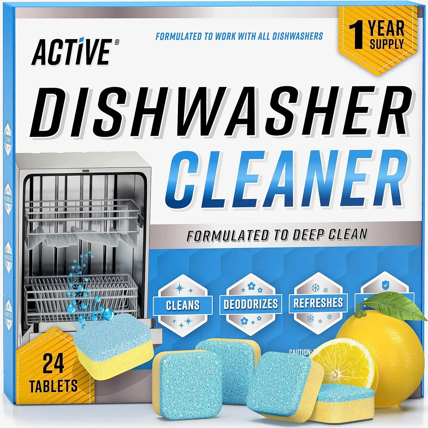 Dishwasher Cleaner And Deodorizer Tablets - 24 Pack High Performance Deep Cleaning Descaler Pods Formulated To Clean Dish Washer Machine, Heavy Duty A