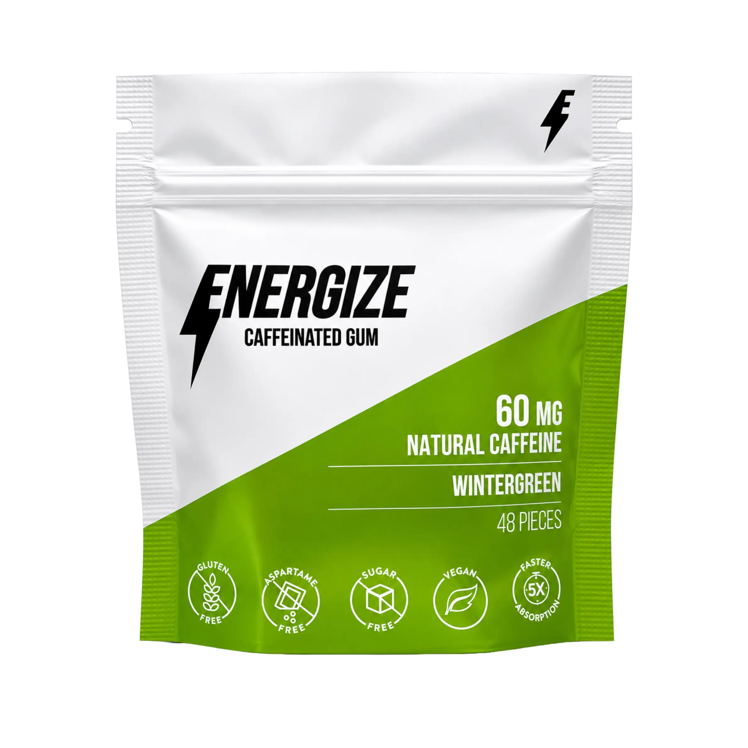 Wintergreen Caffeinated Gum by Energize – Sugar-Free, 60mg Natural Caffeine per Piece