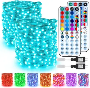 BrizLabs Fairy String Lights - 2 Pack 66ft 200 LED Color Changing Fairy Lights with Remote, Plugin Red White Blue Twinkle Light Rainbow Firefly Starry Light for Xmas Tree Halloween July 4th Easter