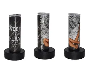 Work Hard Play Hard (20oz Stainless Steel Skinny Tumbler with Push Top, Sliding Lid, and Reusable Straw)  Drinkware Portable Cup Washable