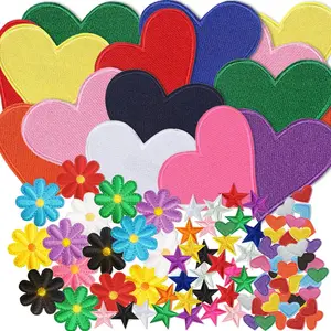 27/30/32/63 Pcs Embroidered Heat Transfer Patches, Floral Heart Star Designs, Vibrant Colors, Durable DIY Decorations for Clothing Bags
