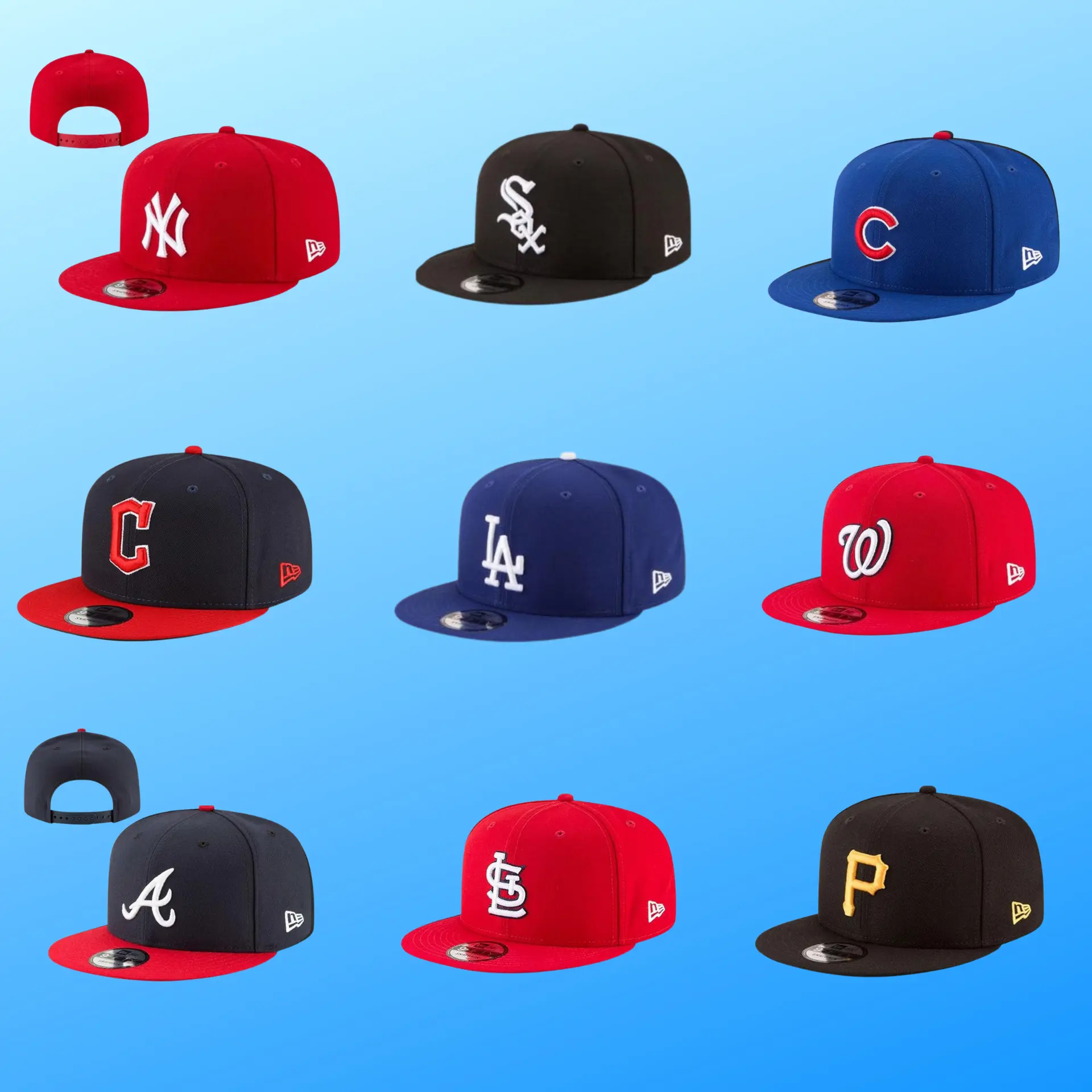 New Era MLB Baseball Snapback Hat – LA Dodgers, NY Yankees, White Sox, Cardinals, Nationals, Pirates, Braves, Guardians – Adjustable Flat Bill Cap, Premium Team Logo, Streetwear Hip Hop Fashion, Gorra de Béisbol Unisex, USA Sports Style