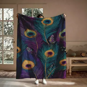 Peacock Feather Flannel Throw Blanket, Vintage Oil Painting Bohemian Eye Pattern Soft Warm Cozy Nap Blanket for Couch Bed Sofa Wall Hanging, Exotic Gift for Her Him Bird Lover, Birthday Christmas Holiday Housewarming Gift