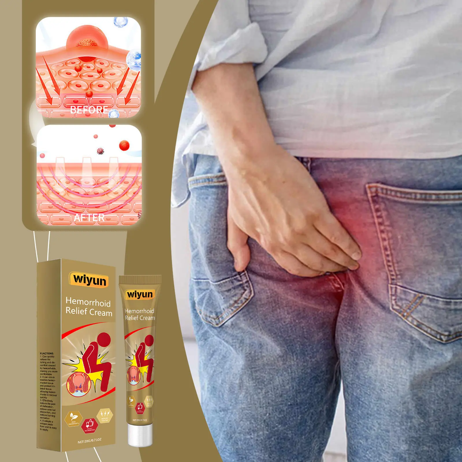 Wiyun Hemorrhoid Body Care Cream — Relieves Pain and Swelling, Gentle Body Care for Sensitive Skin