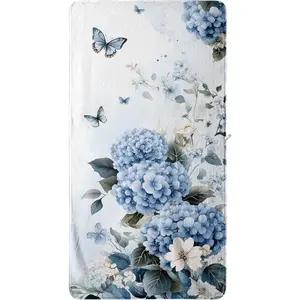Blue Hydrangea Bath Towels Botanical Leaf Floral Large  Towel Soft Absorbent Microfiber Bath Sheet