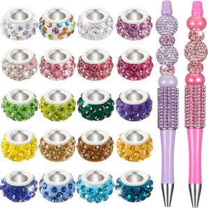 120 count Large Hole Rhinestone European Spacer Beads for Pens  Making Bulk 11mm  Charm Beads for Pen  Making Supplies DIY Crafts Bracelet Beadable Items(Bright Color)