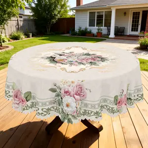 BLIOWL Romantic Vintage Tablecloth | 1pc Round & Rectangle French Floral Table Cover, Perfect for Kitchen Dining, Indoor & Outdoor Use, Ideal Decoration for Valentine’s Day, Mother’s Day, Weddings, Birthdays & Anniversaries