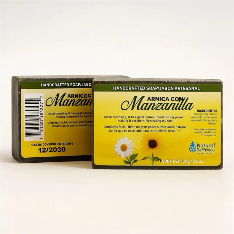 Jabón Artesanal de Árnica con Manzanilla / Arnica with Chamomile Handcrafted Soap  100g/3.5oz Limpieza Facial Suave y Humectante – Gentle Facial Cleanser with Natural Moisturizing Power