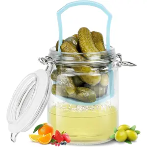 2 Pack Glass Pickle Jar with Strainer, 25oz Pickle Container With Pickle Holder Keeper Lifter, Pickle Storage Flip Jar with Leak Proof Airtight Lid for Olives, Gherkins, Sliced Pickles