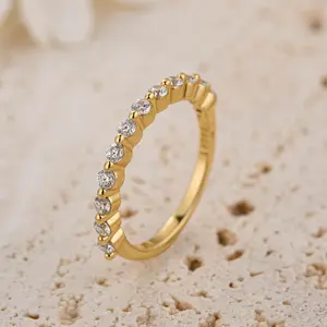 Maxine Lab-Created Moissanite Wedding Band, 18K White/Yellow Gold Plated Half Eternity Ring, VVS1 Synthetic Moissanite Ring Band, Stackable Ring
