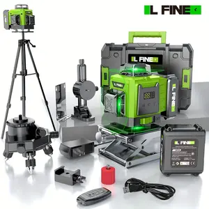 L FINE 16 Lines Laser Level with Tripod, 360° 4D Green Beam Self-Leveling Cross Line Laser, Professional Alignment Tool with Batteries & Remote Control