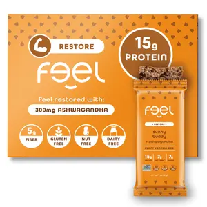 Feel Bars – Vegan Protein Bars | Sunny Buddy – 10 Pack | 15g Plant Protein | Ashwagandha | Keto | Organic | Gluten Free, No Nuts, No Soy, No Dairy, No Grains