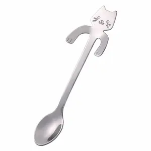 Stainless Steel Coffee Spoon Lovely Cute Cat Shape Teaspoon Dessert Snack Scoop Ice Cream Mini Spoons Tableware Kitchen Tools