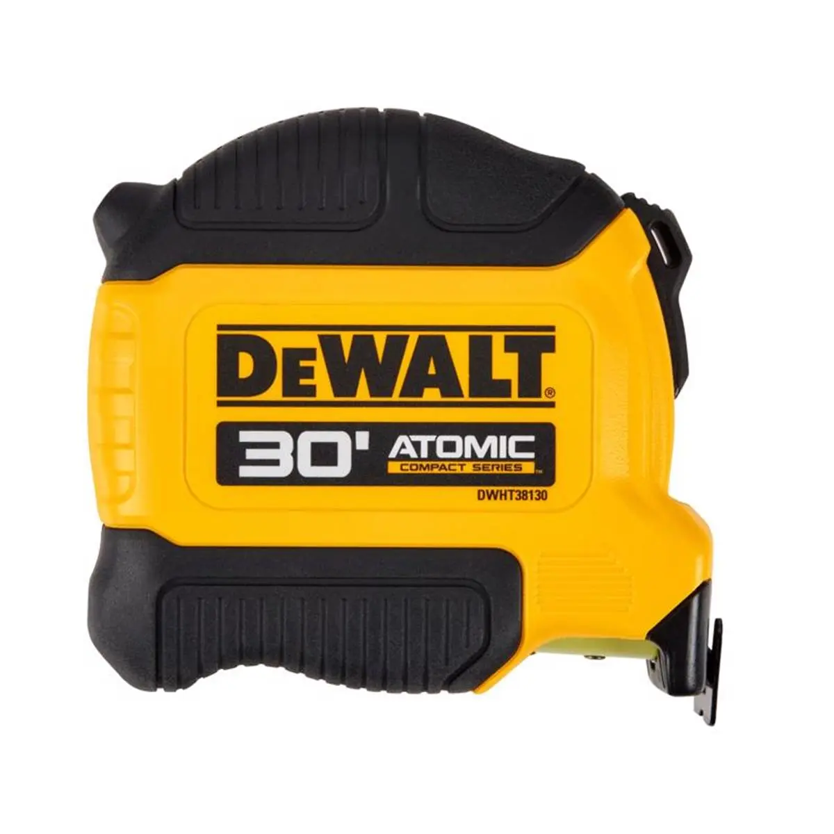 212 MAIN Atomic Series Retractable Locking Tape Measure, 30 ft x 1.125 in Compact Black & Yellow Hand Measuring Tool with Belt Clip, Retractable Tape Measure