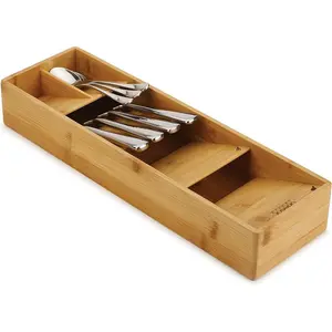 DrawerStore Compact Utensil Organizer For Drawer Silverware, Flatware Tray, Small, Bamboo
