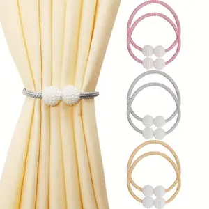 1/2/4 pc Elegant Magnetic Curtain Tiebacks, Modern Polyester Rope with Pearl Beads, Home and Office Decor, Window Decorations Supplies, Fashionable Curtains, Modern Design
