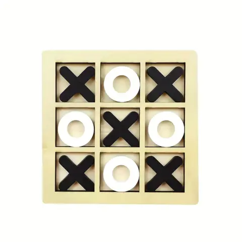 Wooden Tic-Tac-Toe Board Game – Compact Travel-Size Classic Family Strategy Game for Kids & Adults (Black/Orange/Red/Blue)