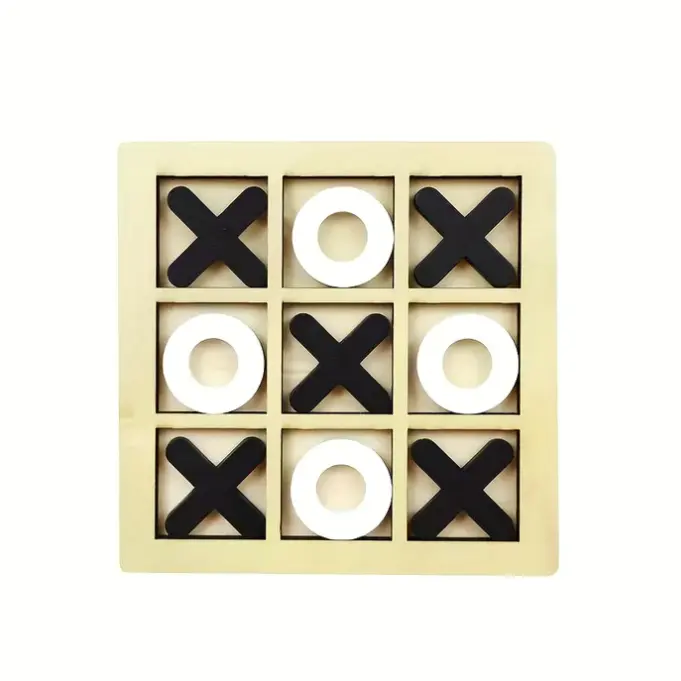 Wooden Tic-Tac-Toe Board Game – Compact Travel-Size Classic Family Strategy Game for Kids & Adults (Black/Orange/Red/Blue)