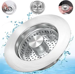 3-in-1 Kitchen Sink Drain Strainer Stopper, Upgraded SUS304 Stainless Steel Pop-Up Sink Plug, Anti-Clog Filter Basket & Odor-Free, Universal Fit 3.5" Drain Hole