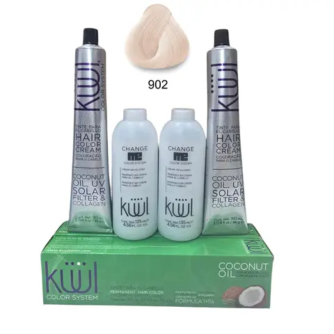 KUL 902 Ultra Light Pearl Blonde Hair Dye Cream Set - 2 Dyes, 2 Developers, 450ml, Coco Oil, Permanent At-Home Hair Color, Even Lifting & Brightening, Color Extending, Clean Luminous Finish Haircare