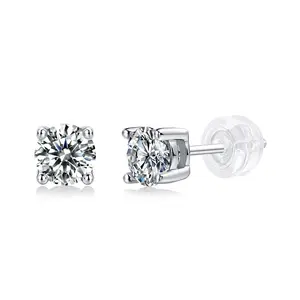 [Pure Love] Four Claws Stud Earrings 0.5/1/2/3/5 Carats Synthetic Moissanite Stud Earrings Gifts for Men Women Birthday Anniversary Party Gifts  Sparkling  925 Sterling Silver with 7 Layer 18K White Gold Plated Hypoallergenic Round D Color VVS1 Clarity