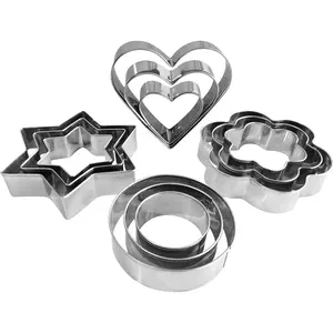 Metal Cookie Cutters Set- Heart, Star, Round, Flower - 12Pcs Cookie Cutters - Heart Star Cookie Cutter Round Small Cutter Flower Cookie Cutter for Baking Bakeware Steel Stainless Utensils Circle