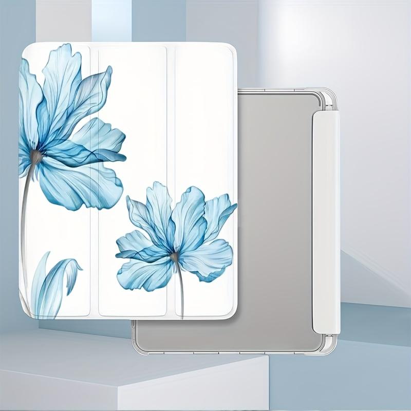 Light blue floral pattern, with adjustable stand and pen slot, foldable non-slip TPU protective case, suitable for iPad mini, iPad Air, iPad Pro/iPad 10th generation, 11th generation and other series iPad protective cases