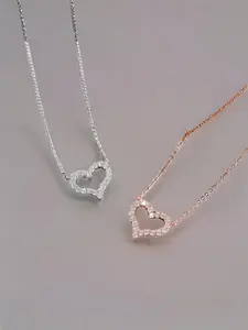18K Versatile Japanese Style Heart Collarbone Chain Rose Gold Simple Fashion Exquisite Heart-Shaped Full Diamond INS Heart Necklace