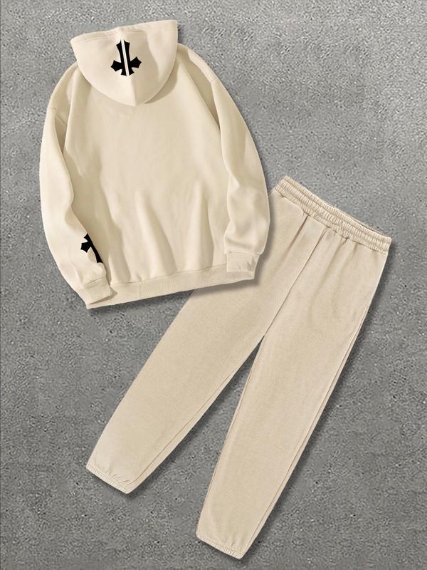 Men's Street Style Hooded Sweatshirt & Pants Set, Graphic Print, Loose Fit, Long Sleeve, Fall Winter Fashion, Casual